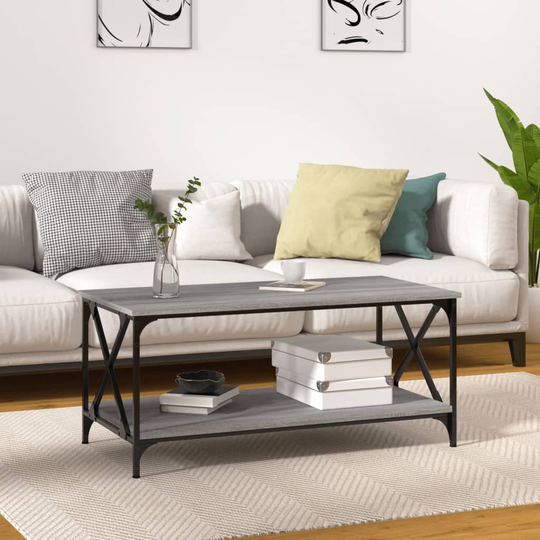 vidaXL Soffbord grå sonoma 100x50x45 cm konstruerat trä och järn