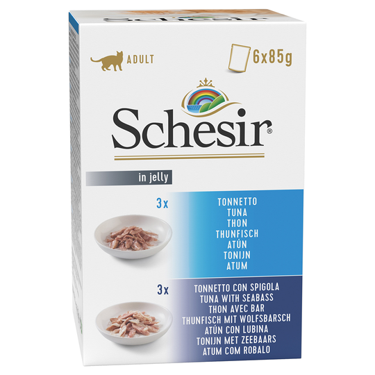 Ekonomipack: Schesir Jelly Pouch 24 x 85 g - Mix Tonfisk + Tonfisk med havsabborre