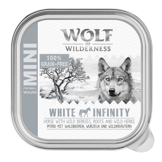 Ekonomipack: Wolf of Wilderness MINI Adult 24 x 150 g - portionsform - White Infinity - Horse