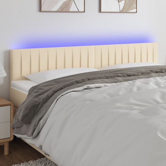 vidaXL Huvudgavel LED gräddvit 200x5x78/88 cm tyg