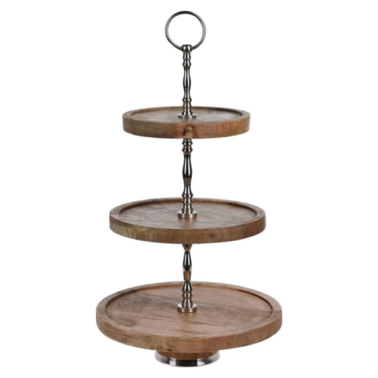 H&S Collection Serveringsställ 3 våningar 50 cm trä silver