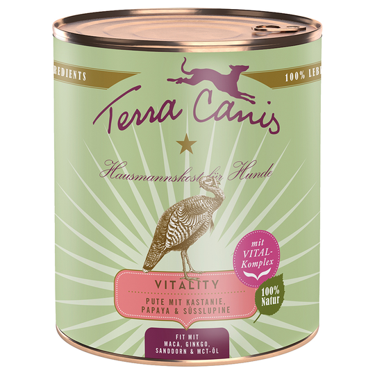Terra Canis Vitality Menu 6 x 800 g - Kalkon med kastanjer, papaya & lupin