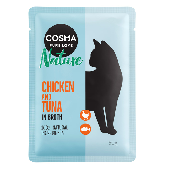 Ekonomipack: 24 x 50 g Cosma Nature i portionspåse - Kycklingbröst & tonfisk