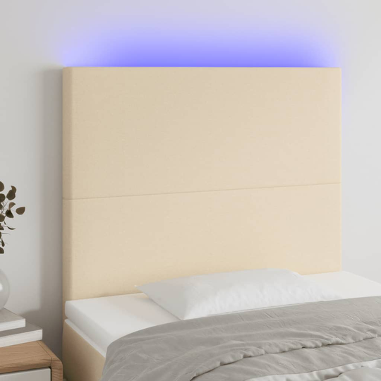 vidaXL Huvudgavel LED gräddvit 100x5x118/128 cm tyg