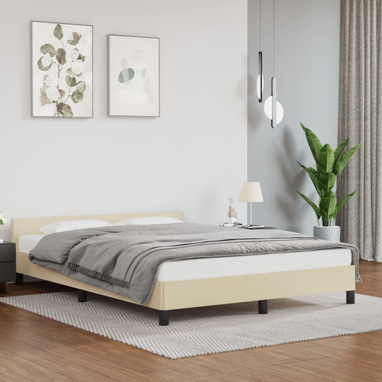 vidaXL Sängram med huvudgavel gräddvit 140x190 cm konstläder