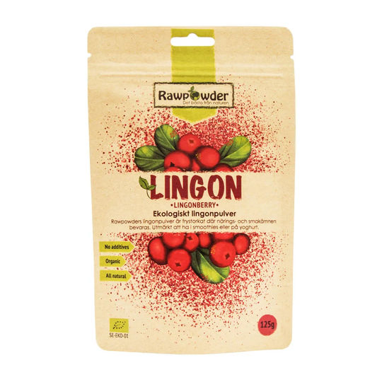 Rawpowder Lingon frystorkade, 125g pulver ekologisk