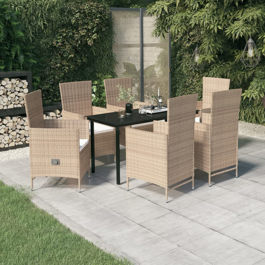 vidaXL Matgrupp för trädgården med dynor 7 delar beige