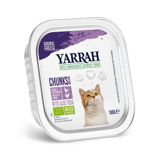 6 x 100 g Yarrah Organic Paté / Chunks till sparpris! - Chunks: Eko-kyckling & eko-kalkon med eko-aloe vera