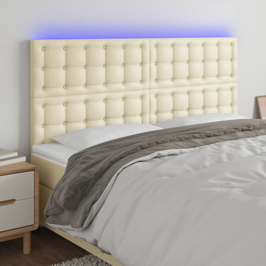 vidaXL Huvudgavel LED gräddvit 160x5x118/128 cm konstläder