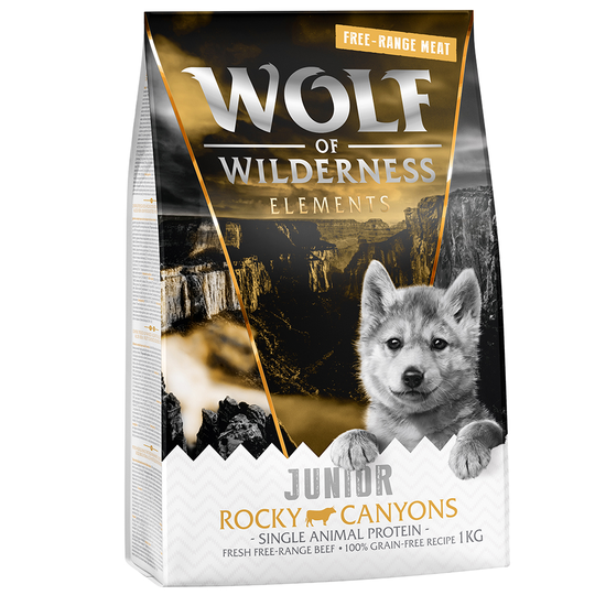 2 x 1 kg till sparpris! Wolf of Wilderness hundfoder - Junior Elements Free Range Rocky Canyons Beef