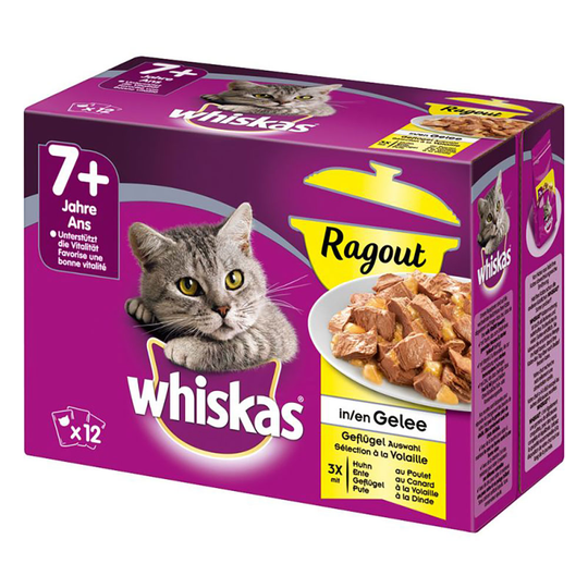 Ekonomipack: Whiskas 7+ Senior portionspåse 48 x 100 g - 7+ Ragout Fågelurval i gelé 85 g