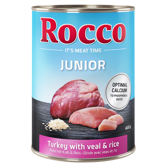 Ekonomipack: Rocco Junior 24 x 400 g - Kalkon, kalvhjärta & ris