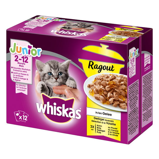 Ekonomipack: Whiskas Junior portionspåse 48 x 85/100 g - Ragout Fågelurval i gelé 85 g