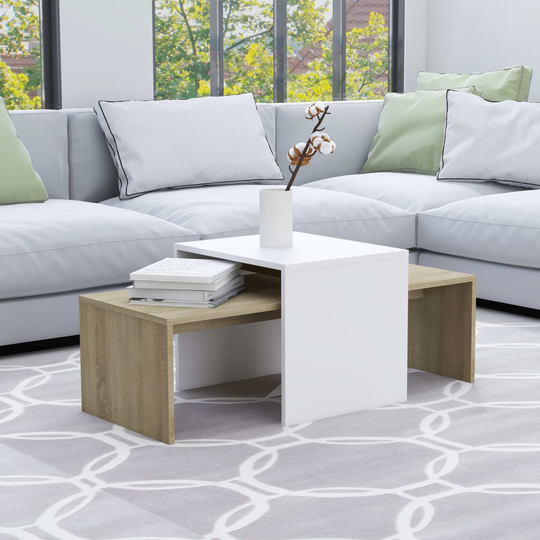 vidaXL Soffbord set vit och sonoma-ek 100x48x40 cm spånskiva