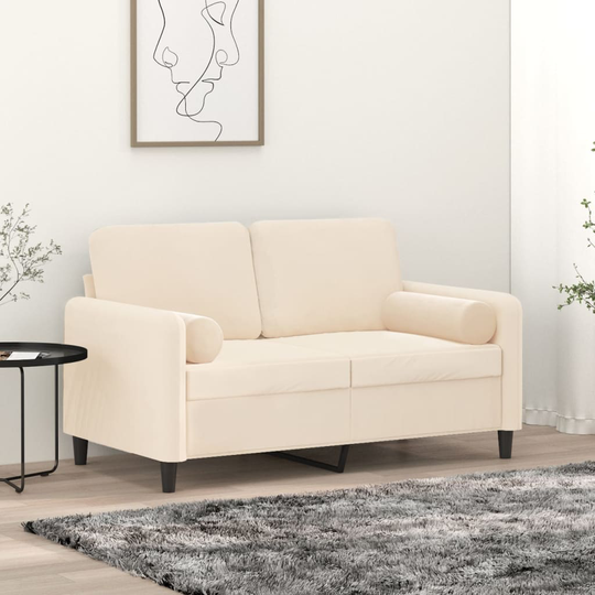 vidaXL 2-sitssoffa med kuddar&dynor gräddvit 120 cm sammet