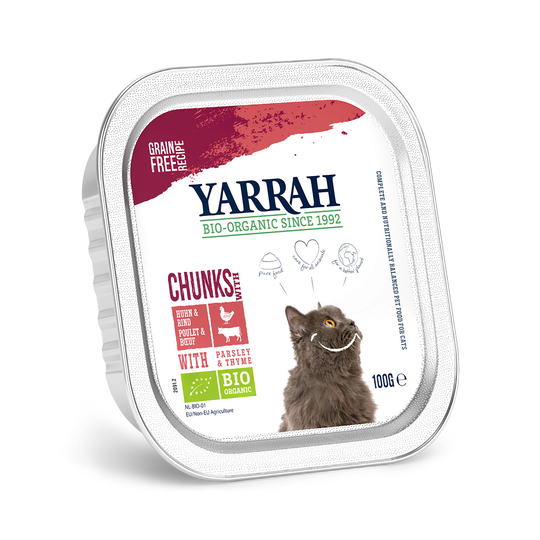 6 x 100 g Yarrah Organic Paté / Chunks till sparpris! - Chunks: Eko-kyckling & eko-nötkött med eko-persilja & eko-timjan