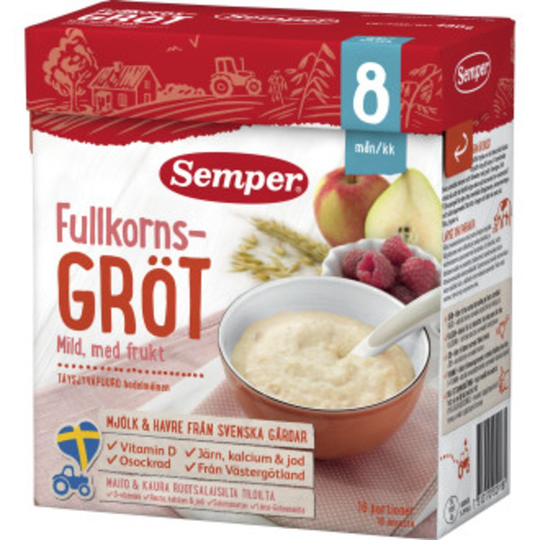 Semper Fullkornsgröt mild med frukt fr 8 mån 480 g