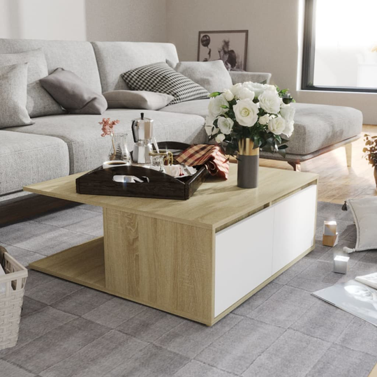 vidaXL Soffbord vit och sonoma-ek 80x80x31 cm spånskiva