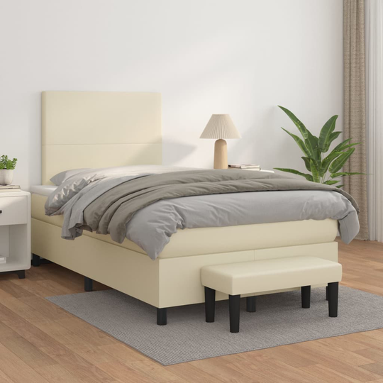 vidaXL Ramsäng med bäddmadrass gräddvit 120x200 cm konstläder
