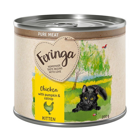 Ekonomipack: Feringa Pure Meat Kitten 12 x 200 g - Kyckling, pumpa & kattmynta