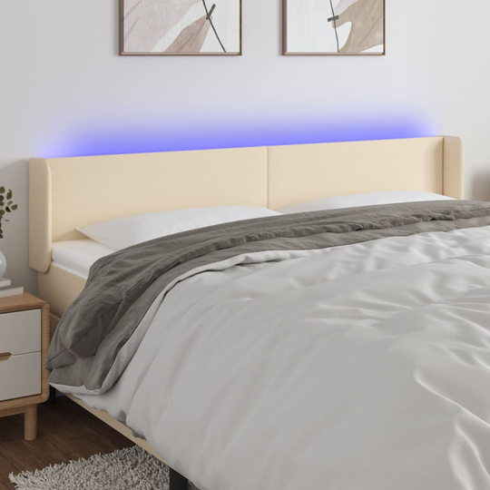 vidaXL Huvudgavel LED gräddvit 183x16x78/88 cm tyg
