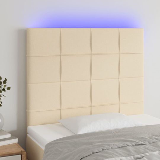 vidaXL Huvudgavel LED gräddvit 80x5x118/128 cm tyg