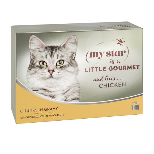 Ekonomipack: My Star Chunks in Sauce Gourmet burk 48 x 85 g - Chicken, Zucchini & Carrot