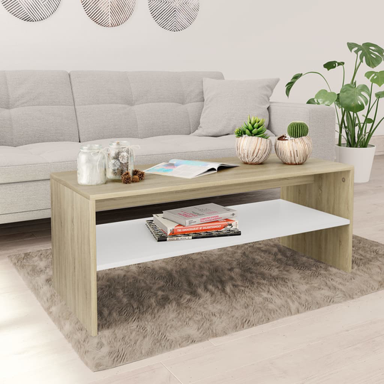 vidaXL Soffbord vit och sonoma-ek 100x40x40 cm spånskiva