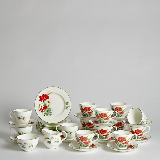Vintage - SÅLD Kaffeservis "Duchess Poppies" 36 delar