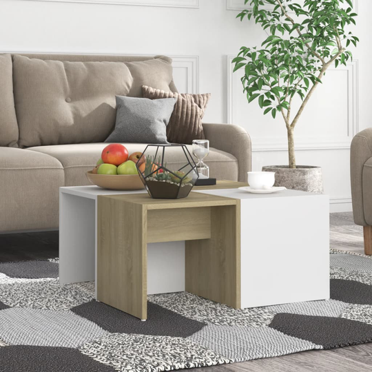 vidaXL Soffbord 4 st vit och sonoma-ek 33x33x33 cm spånskiva