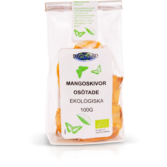 Biofood Torkade Mangoskivor Osötade Ekologiska 100 g