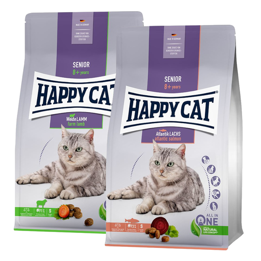Blandpack Happy Cat Senior 2 x 4 kg - Atlantic Salmon, Farm Lamb