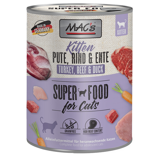 MAC's Cat kattfoder 6 x 800 g - Kitten Kalkon, nötkött & anka