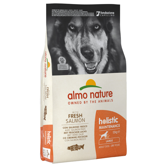 Ekonomipack: 2 / 3 påsar Almo Holistic Nature hundfoder - Adult Large Lax & ris (2 x 12 kg)