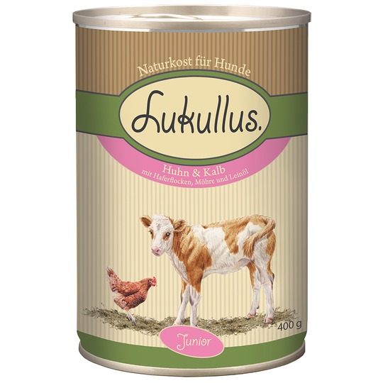 Ekonomipack: Lukullus Junior 24 x 400 g - Kyckling & kalv