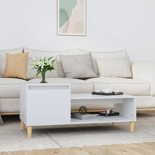 vidaXL Soffbord vit högglans 100x50x45 cm konstruerat trä