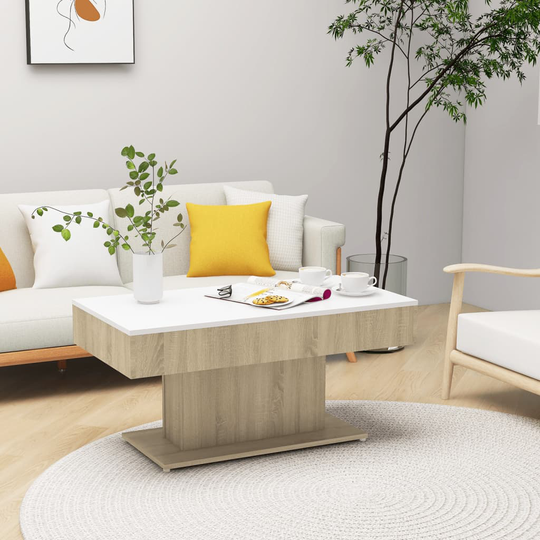 vidaXL Soffbord vit och sonoma-ek 96x50x45 cm spånskiva