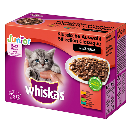 Whiskas Junior portionspåse 12 x 85/100 g - Klassiskt urval i sås