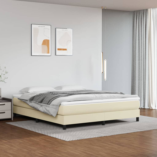 vidaXL Ramsäng gräddvit 160x200 cm konstläder