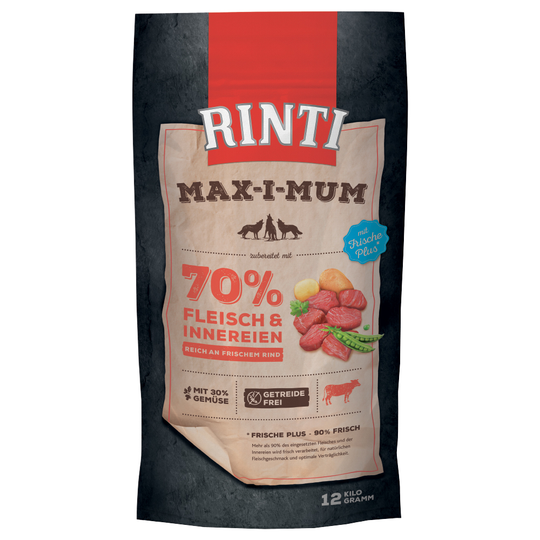 Blandpack: 2 sorter Rinti Max-I-Mum torrfoder - Kyckling + Nötkött (2 x 12 kg)