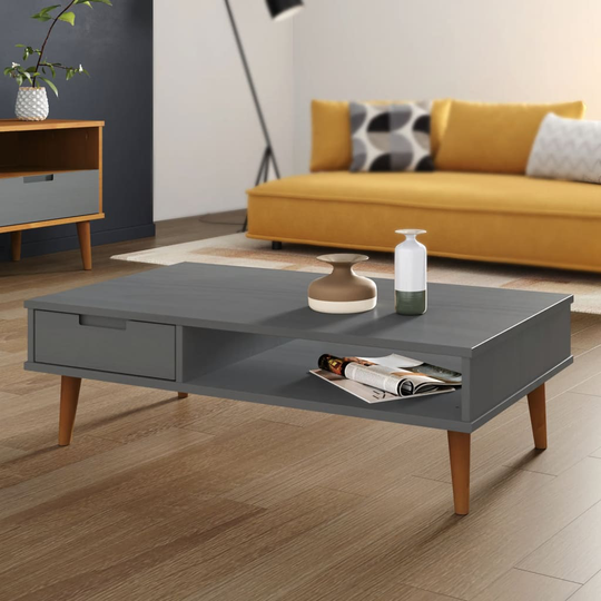 vidaXL Soffbord grå 100x55x31 cm massiv furu