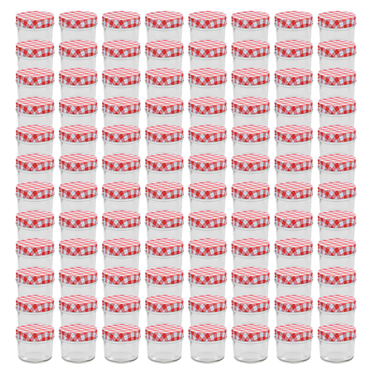 vidaXL Syltburkar i glas med vita och röda lock 96 st 110 ml