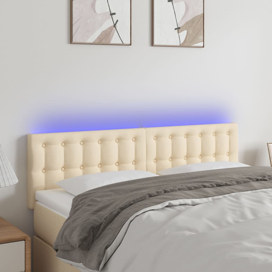 vidaXL Huvudgavel LED gräddvit 144x5x78/88 cm tyg