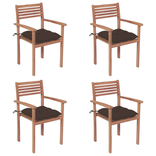 vidaXL Trädgårdsstolar med taupe dynor 4 st massiv teak