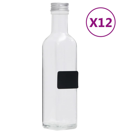vidaXL Glasflaskor 250 ml med skruvkork fyrkantiga 12 st