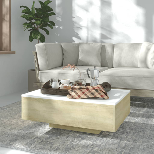 vidaXL Soffbord vit och sonoma-ek 85x55x31 cm spånskiva