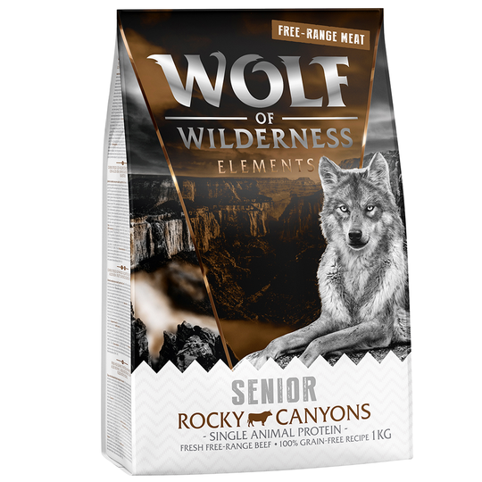 2 x 1 kg till sparpris! Wolf of Wilderness hundfoder - Senior Elements Free Range Rocky Canyons Beef
