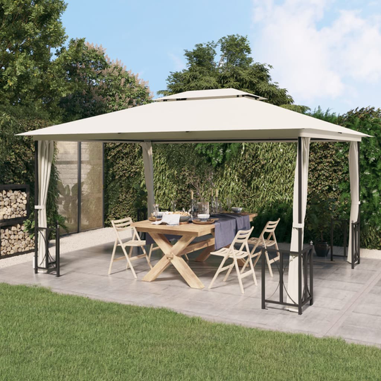 vidaXL Paviljong med draperier och dubbelt tak 3x4 m gräddvit