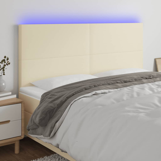 vidaXL Huvudgavel LED gräddvit 180x5x118/128 cm konstläder