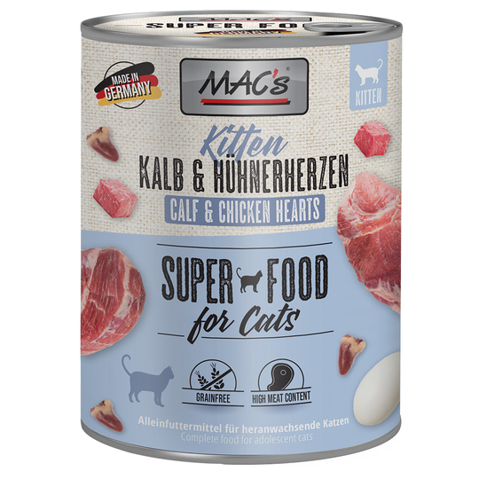 Ekonomipack: MAC's Cat våtfoder 12 x 800 g - Kitten Kalv & kycklinghjärta